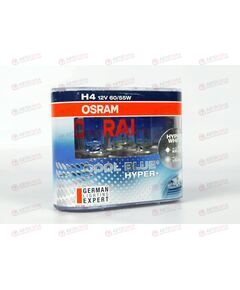 Лампа галоген 12В H4 60/55 Ватт P43t-38 +50% COOL BLUE HYPER+ 5000K (пласт/кор 2 шт) OSRAM