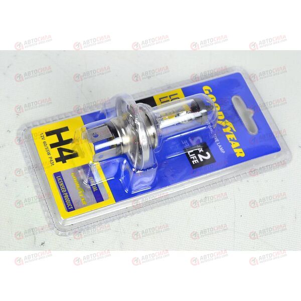 Лампа галоген 12В H4 60/55 Ватт P43t Long Life (на блистер) Goodyear