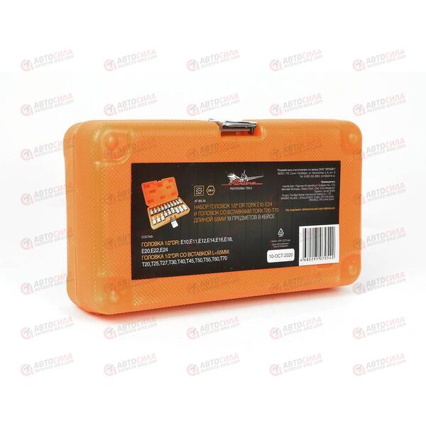 Набор головок 1/2 дюйма DR TORX Е10 х Е24 и гол.с вствк TORX T20-T70 55мм (19 шт) (в пласт кейсе) AIRLINE