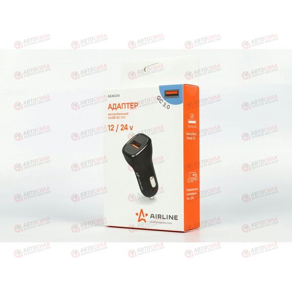 Адаптер автомобильный в прикуриватель (1хUSB QC 3.0) 12/24В AIRLINE