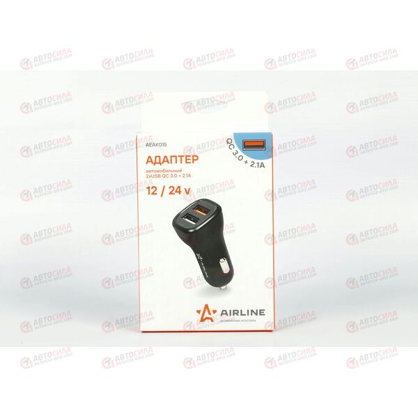 Адаптер автомобильный в прикуриватель (2хUSB QC 3.0) 12/24В AIRLINE, изображение 2