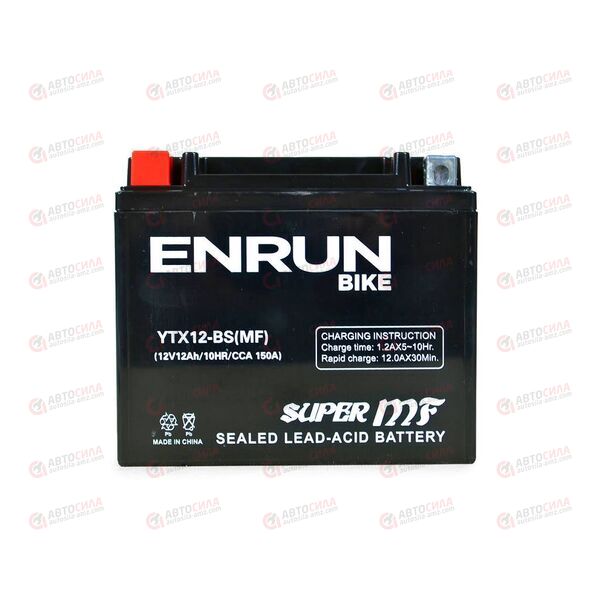 АКБ ENRUN MOTO 12V/12Ah (L+) (MF) (AGM) (пт 150) (YTX12-BS) (150x87x130) (1шт, уп.6 шт) , изображение 2