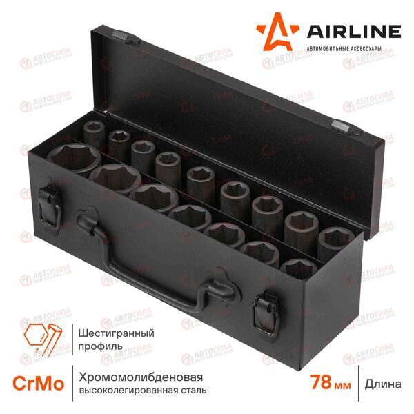 Набор головок 1/2 дюйма 78мм ударн кейс, 16шт AIRLINE